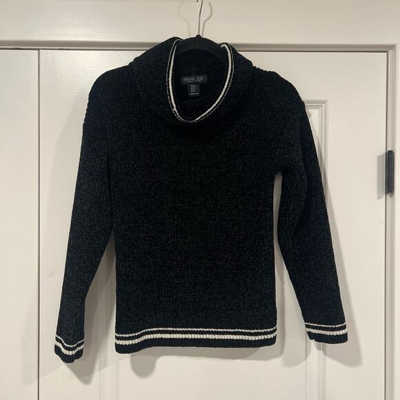 Rachel Zoe Women's Turtleneck Sweater Soft Black with White Trim XS - Picture 1 of 9